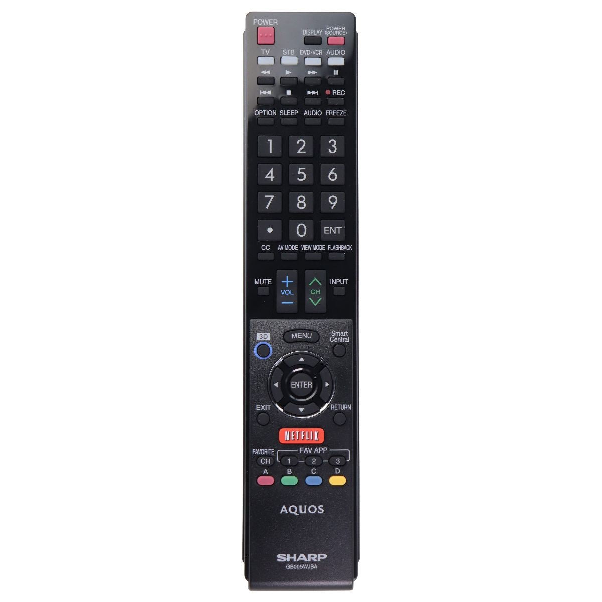 Sharp OEM TV Remote Control with Netflix Key - Black (GB005WJSA) TV, Video & Audio Accessories - Remote Controls SHARP    - Simple Cell Bulk Wholesale Pricing - USA Seller