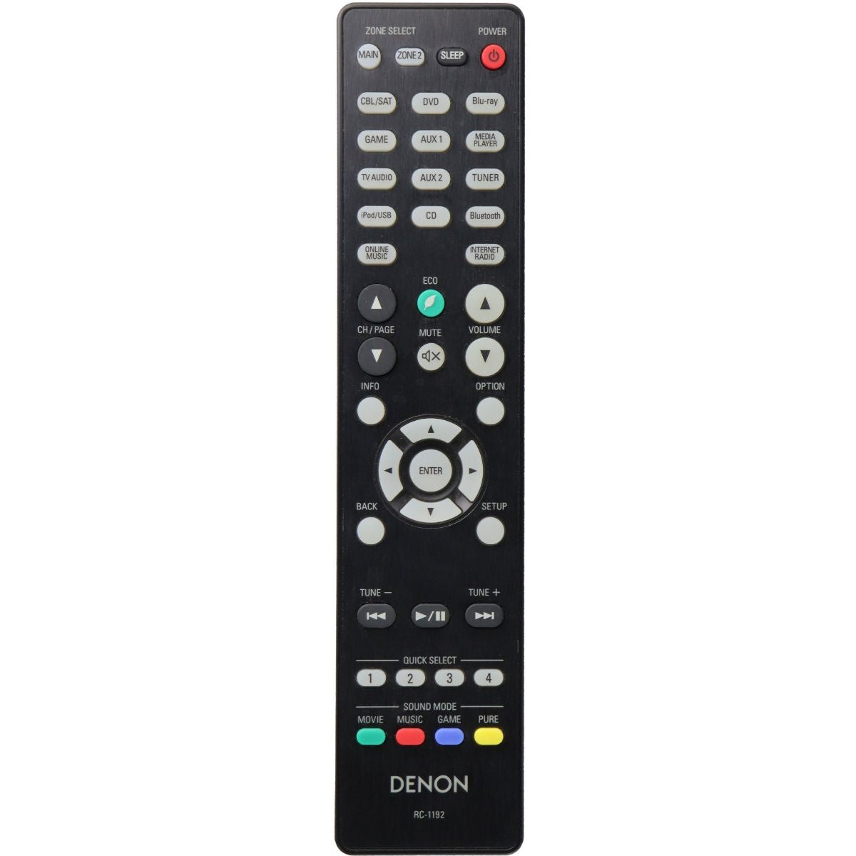 Denon Receiver Remote Control (RC-1192) for Select Denon AV Receivers