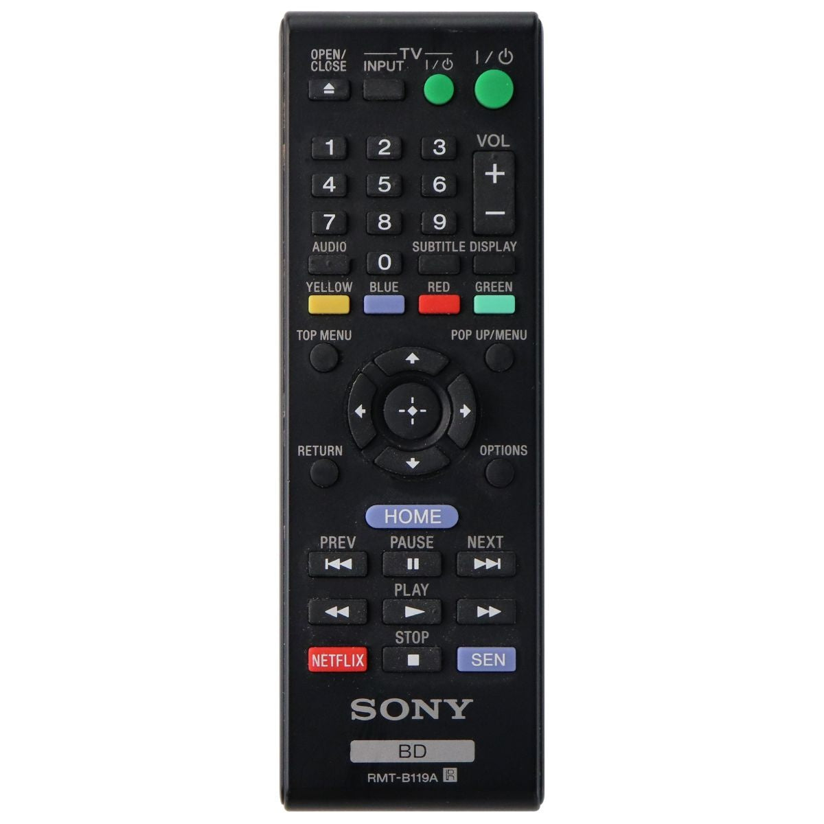 Sony Remote (RMT-B119A) for Select Sony Blu-Ray Players - Black TV, Video & Audio Accessories - Remote Controls Sony - Simple Cell Bulk Wholesale Pricing - USA Seller