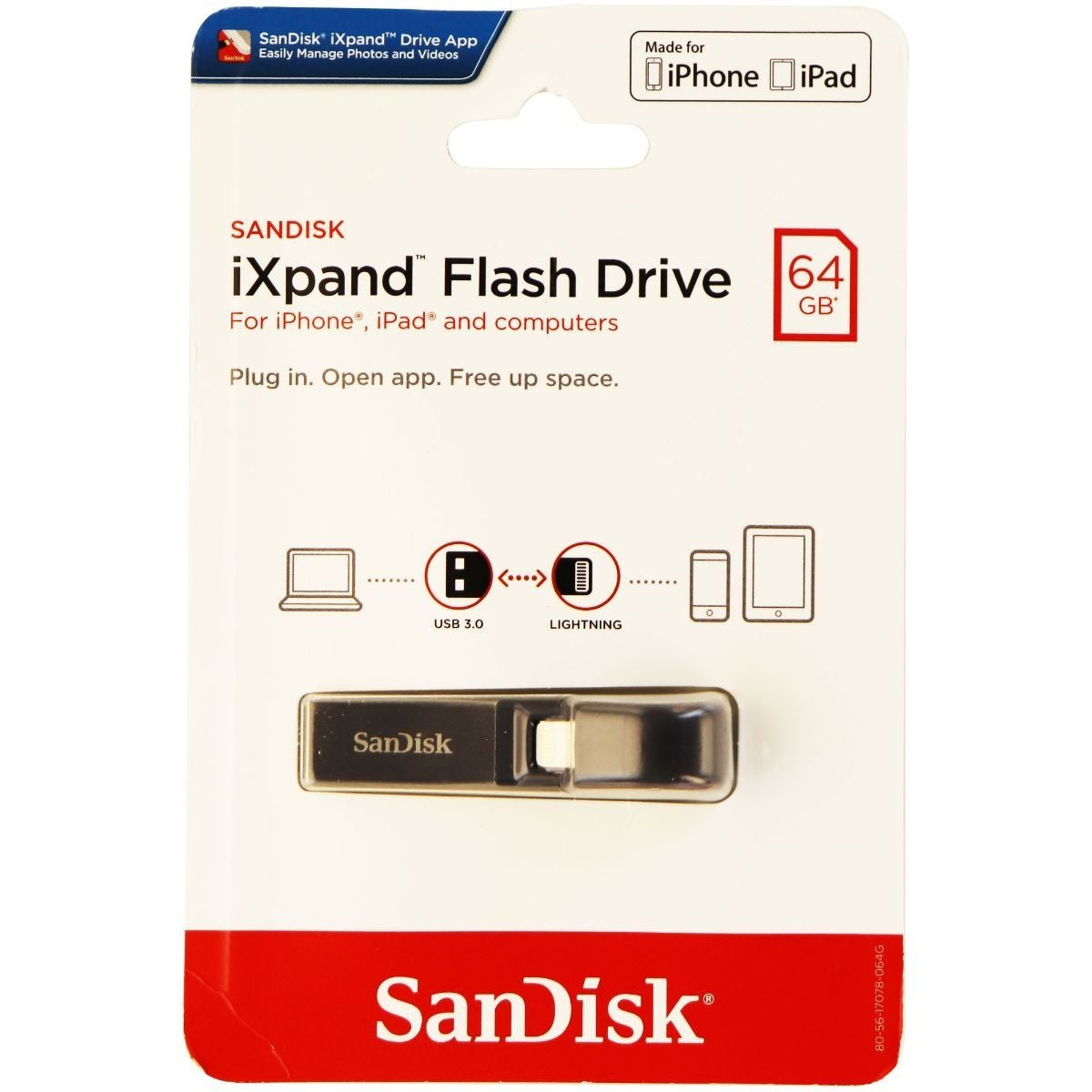 Sandisk iXpand 64GB USB 3.0 MFi Flash Drive Memory for iPhones & iPads Cell Phone - Memory Cards SanDisk    - Simple Cell Bulk Wholesale Pricing - USA Seller