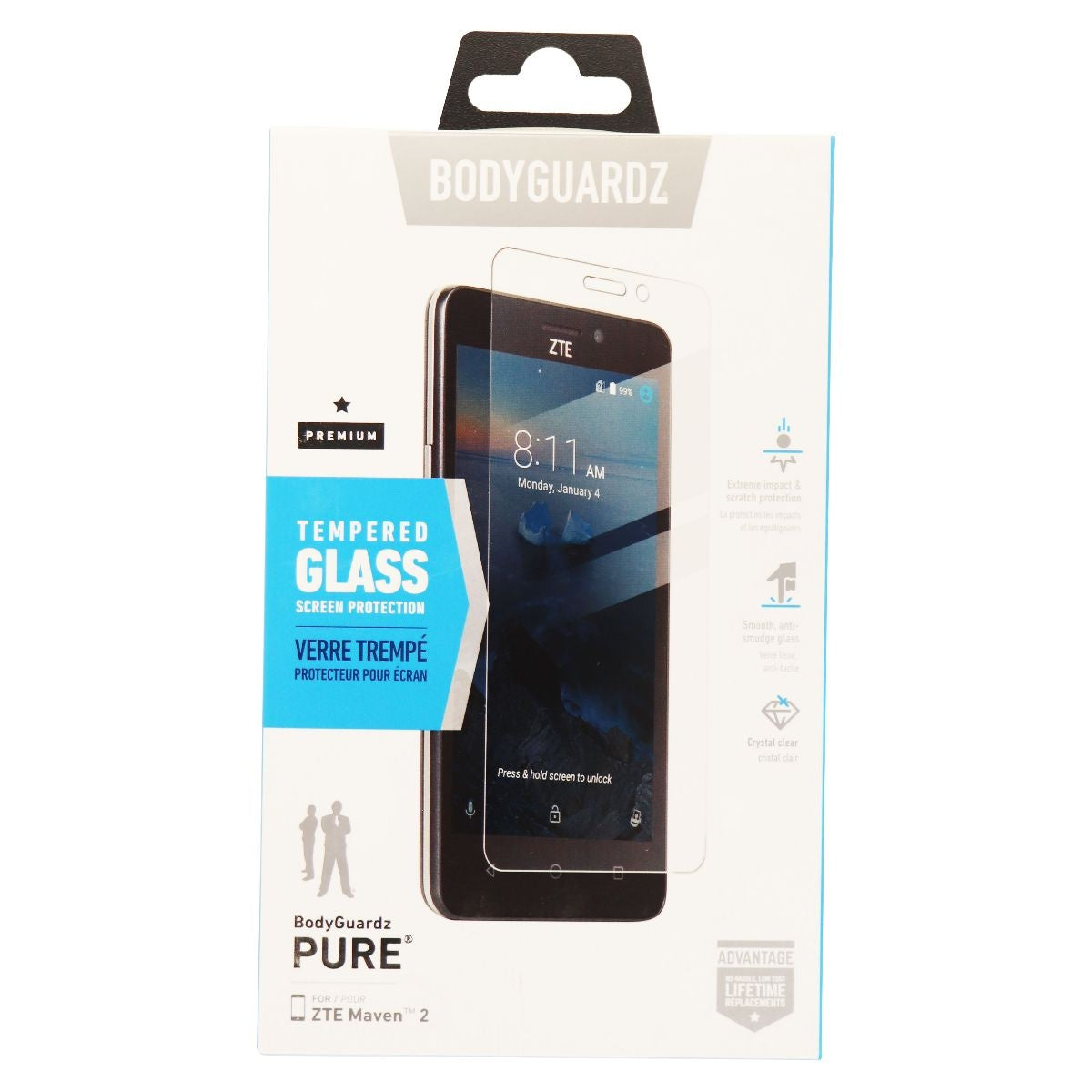 BodyGuardz Pure Series Premium Tempered Glass Screen for ZTE Maven 2 - Clear Cell Phone - Screen Protectors BODYGUARDZ - Simple Cell Bulk Wholesale Pricing - USA Seller
