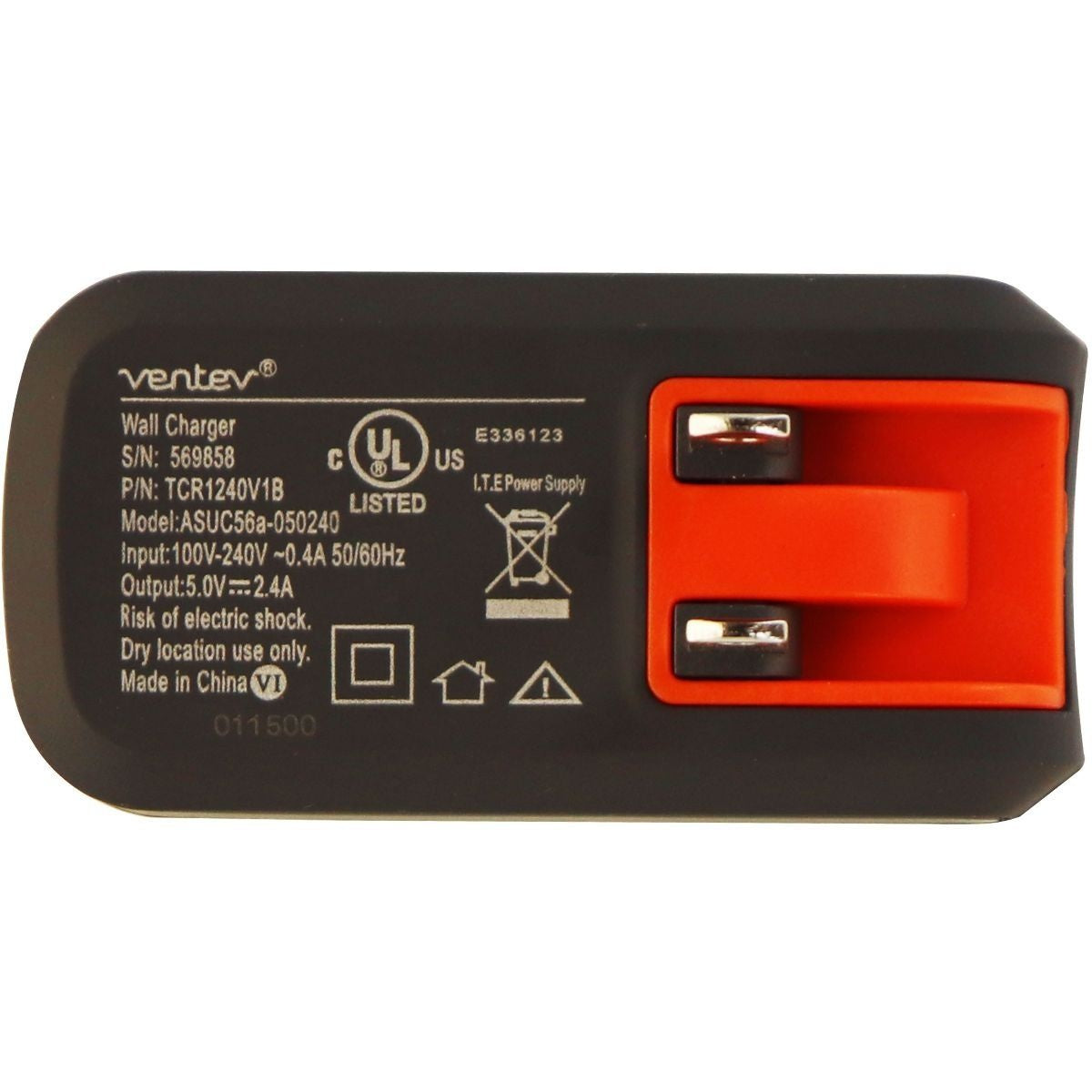 Ventev R1240 2.4-Amp Single USB Wall Charging Adapter - Gray/Orange Cell Phone - Chargers & Cradles Ventev    - Simple Cell Bulk Wholesale Pricing - USA Seller