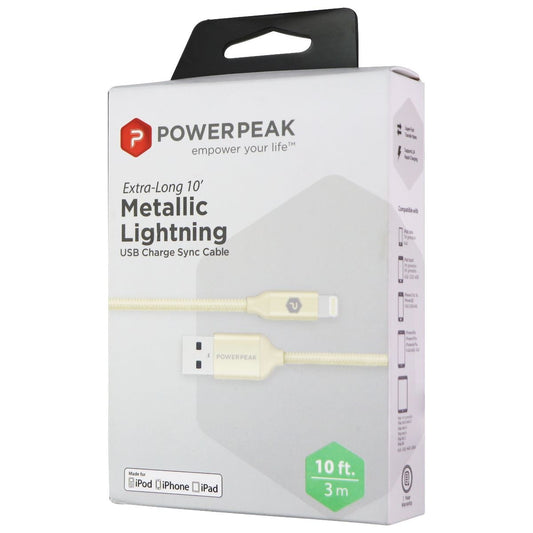PowerPeak 10-Foot Braided USB Cable for iPhones - Gold Cell Phone - Cables & Adapters PowerPeak - Simple Cell Bulk Wholesale Pricing - USA Seller