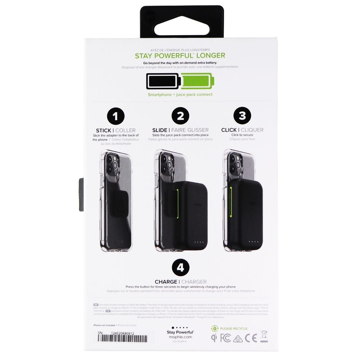 Mophie Juice Pack Connect 5,000mAh Battery Attachment for Qi Phones - Black Cell Phone - Chargers & Cradles Mophie    - Simple Cell Bulk Wholesale Pricing - USA Seller