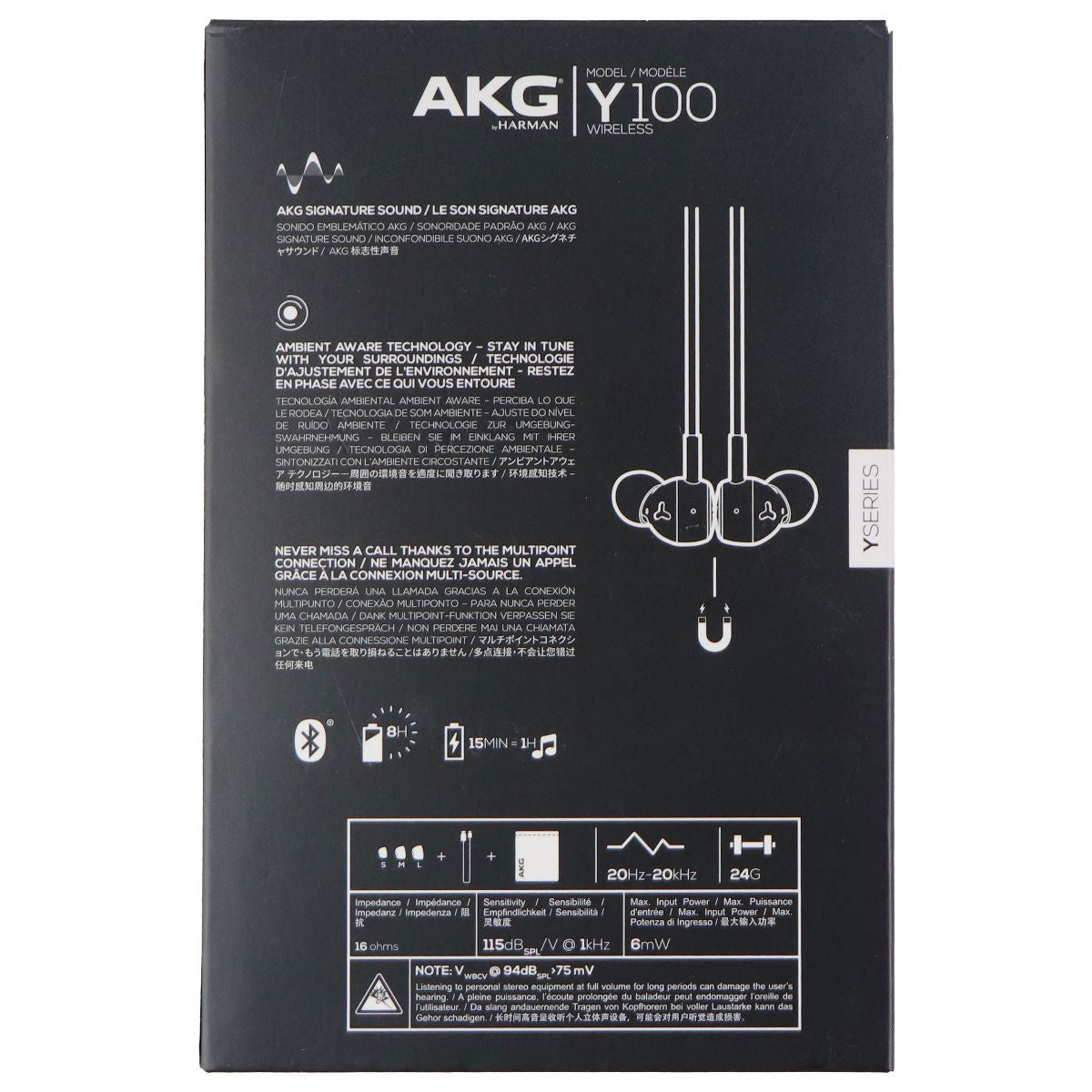 AKG Y100 Wireless Bluetooth Earbuds - Black (US Version) Portable Audio - Headphones Samsung    - Simple Cell Bulk Wholesale Pricing - USA Seller
