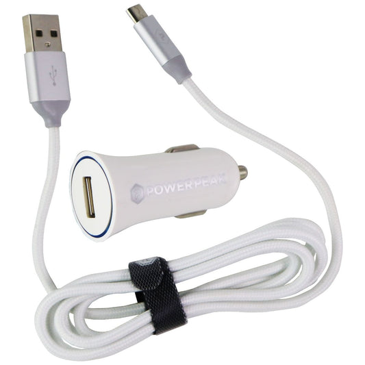 PowerPeak (12W/2.4A) Rapid Car Charger with 4-Ft Micro-USB Cable - White Cell Phone - Chargers & Cradles PowerPeak    - Simple Cell Bulk Wholesale Pricing - USA Seller