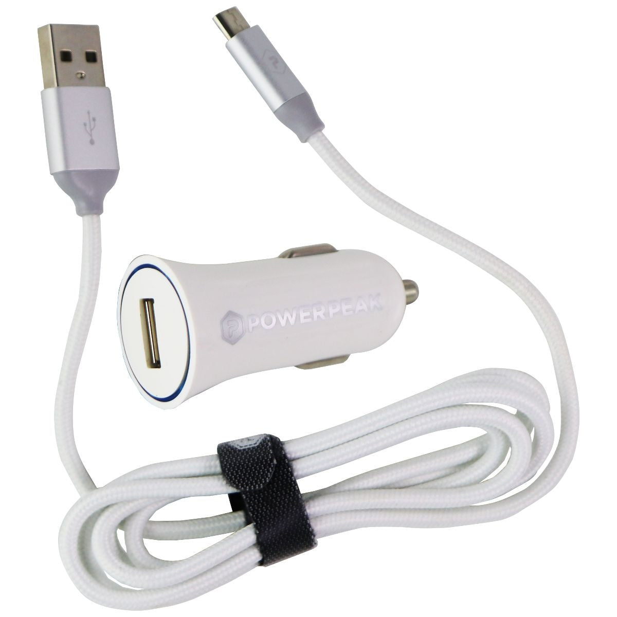 PowerPeak (12W/2.4A) Rapid Car Charger with 4-Foot Micro-USB Cable - White Cell Phone - Chargers & Cradles PowerPeak - Simple Cell Bulk Wholesale Pricing - USA Seller