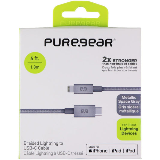 PureGear Braided MFI to USB-C 6ft. Charging Cable - Metallic Space Gray Cell Phone - Cables & Adapters PureGear - Simple Cell Bulk Wholesale Pricing - USA Seller
