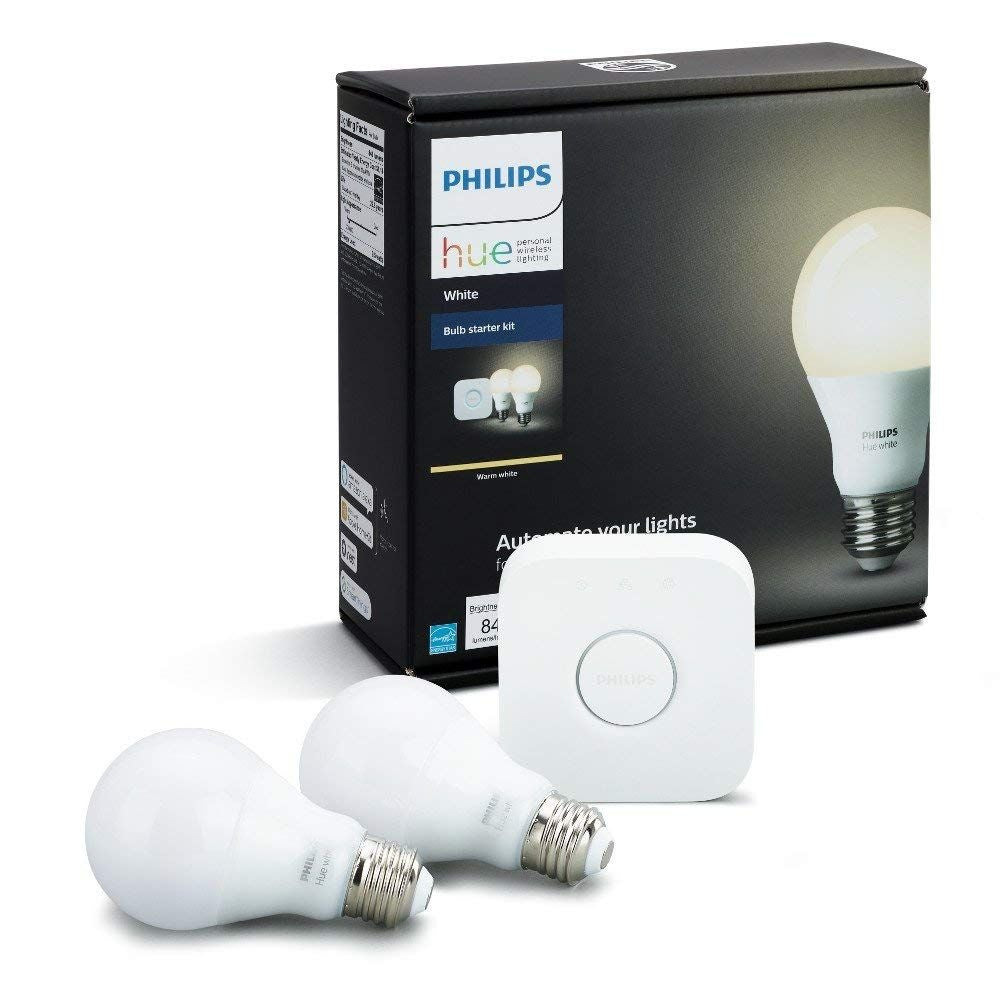 Philips Hue A19 60W Equivalent Wireless Starter Kit (2 Bulbs + Bridge) - White Lamps, Lighting & Ceiling Fans - Light Bulbs Philips - Simple Cell Bulk Wholesale Pricing - USA Seller