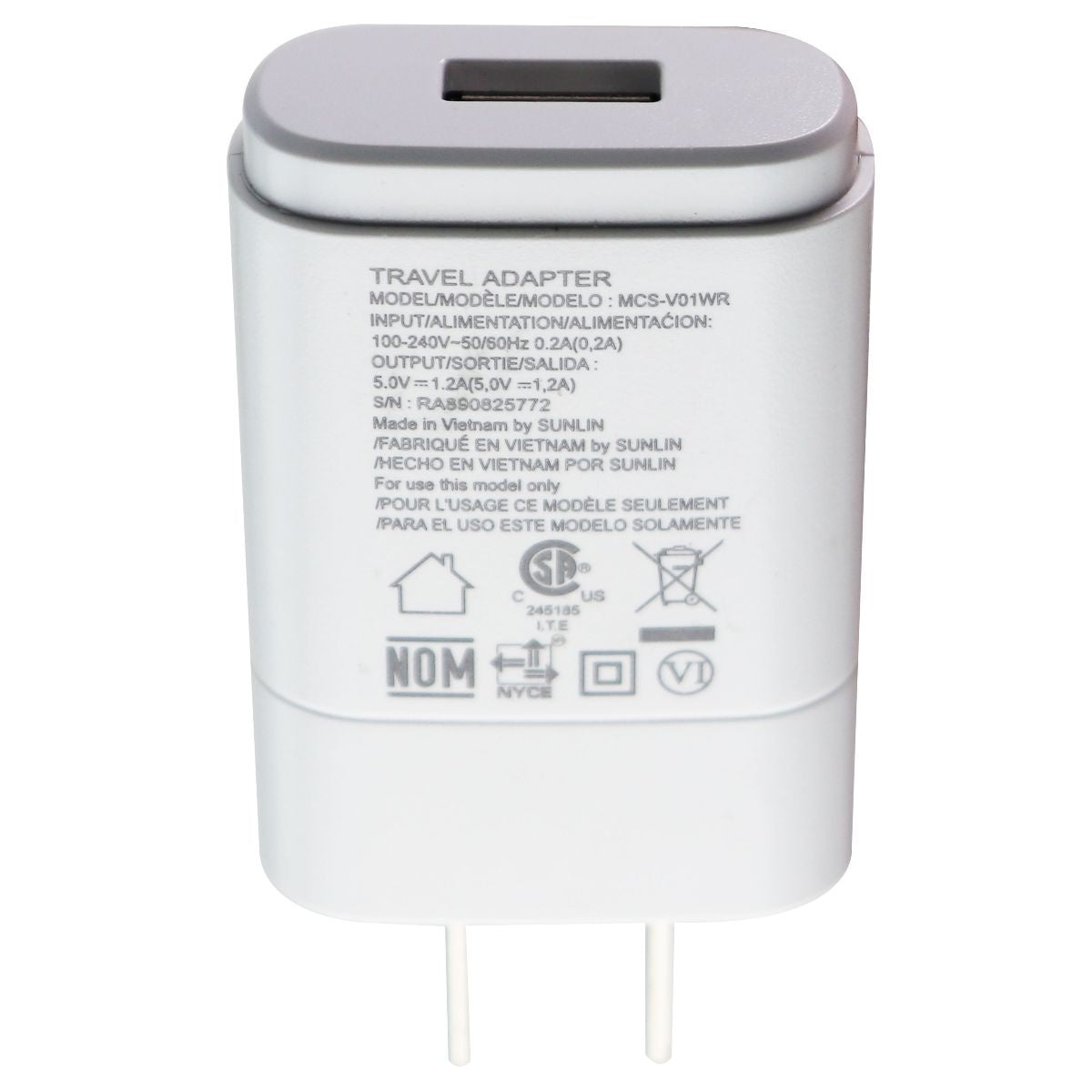 LG Single USB (5.0V/1.2A) Travel Wall Adapter Charger - White (MCS-V01WR/P) Cell Phone - Chargers & Cradles LG - Simple Cell Bulk Wholesale Pricing - USA Seller