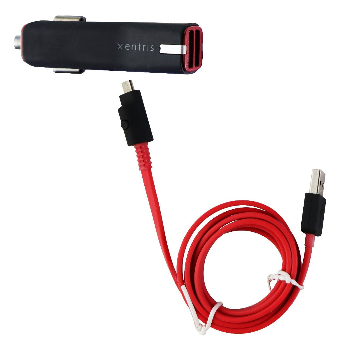 Xentrix (3.4A) Dual USB Fast Car Charger + 4ft Micro-USB LED Cable - Black/Red Cell Phone - Chargers & Cradles Xentris - Simple Cell Bulk Wholesale Pricing - USA Seller