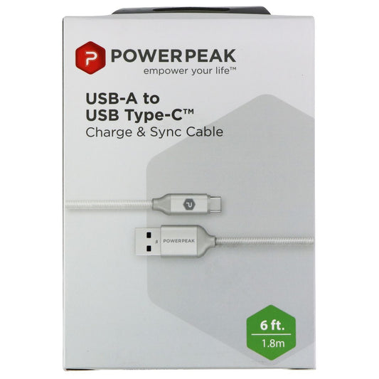 PowerPeak (6-Foot) USB to USB-C Charge & Sync Braided Cable - Silver Cell Phone - Cables & Adapters PowerPeak - Simple Cell Bulk Wholesale Pricing - USA Seller