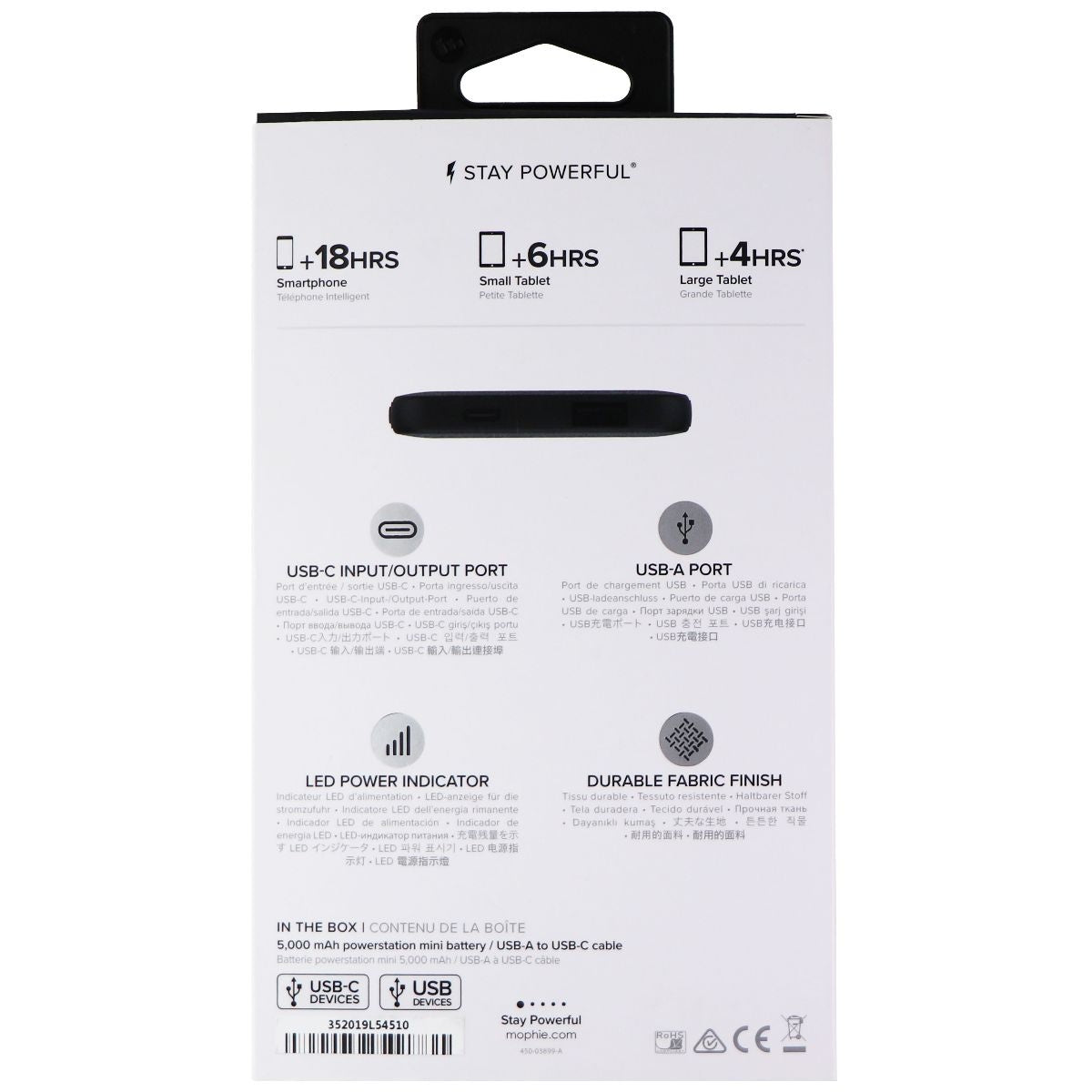 Mophie Powerstation Mini 5,000 mAh Battery with USB-C and USB-A Ports - Black Cell Phone - Chargers & Cradles Mophie - Simple Cell Bulk Wholesale Pricing - USA Seller