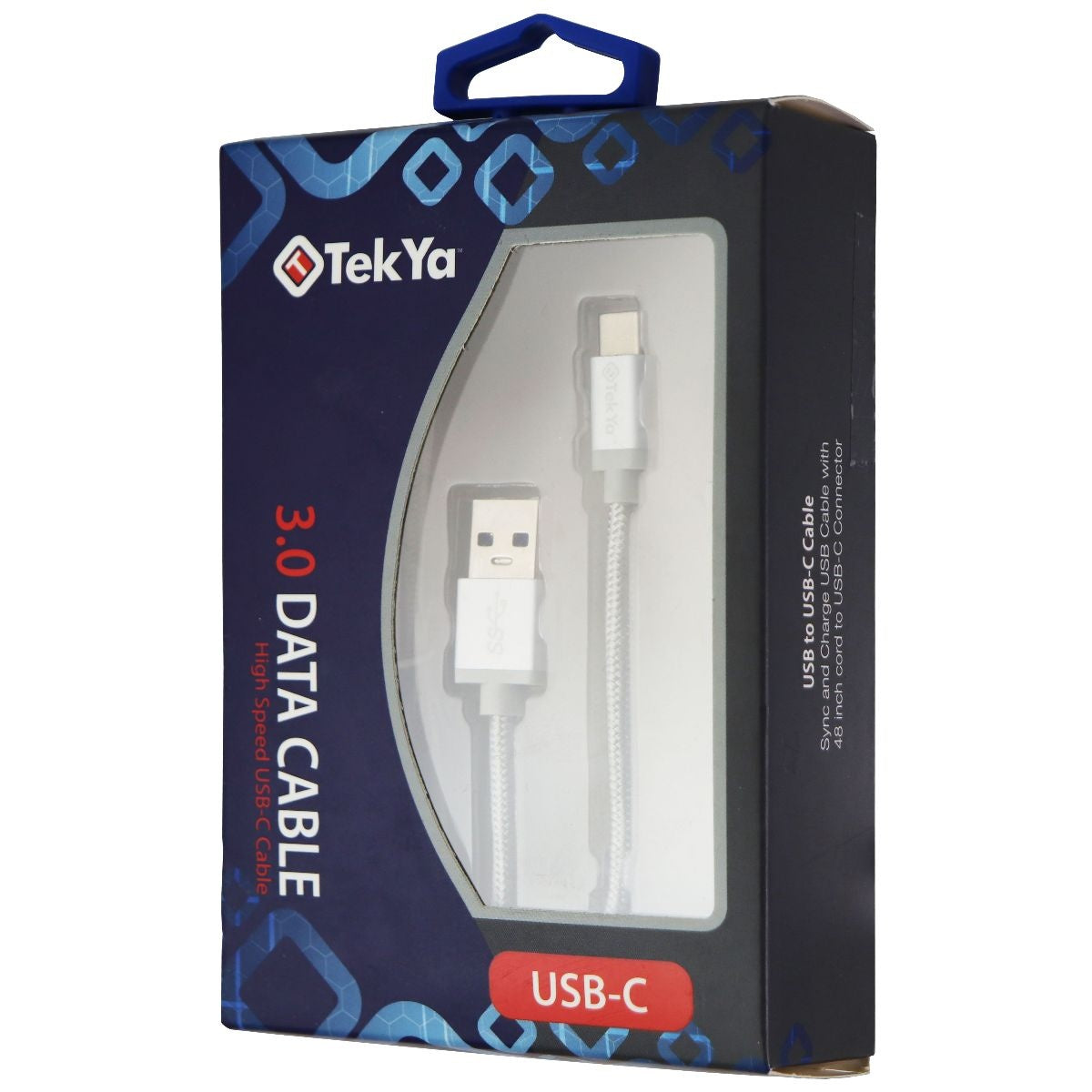 TekYa 4-Foot USB-C to USB Charge and Sync Braided Cable - Silver Cell Phone - Cables & Adapters TekYa - Simple Cell Bulk Wholesale Pricing - USA Seller