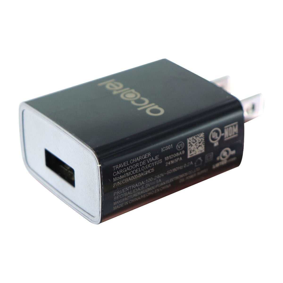 Alcatel (5V/1A) USB Wall Charger Power Adapter - Black w/ Logo (UC11US) Cell Phone - Chargers & Cradles Alcatel - Simple Cell Bulk Wholesale Pricing - USA Seller