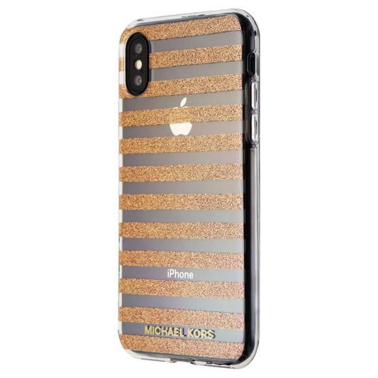 Michael Kors Glitter Stripe Snap-On Case for iPhone XS and X - Clear/Rose Gold Cell Phone - Cases, Covers & Skins Michael Kors    - Simple Cell Bulk Wholesale Pricing - USA Seller
