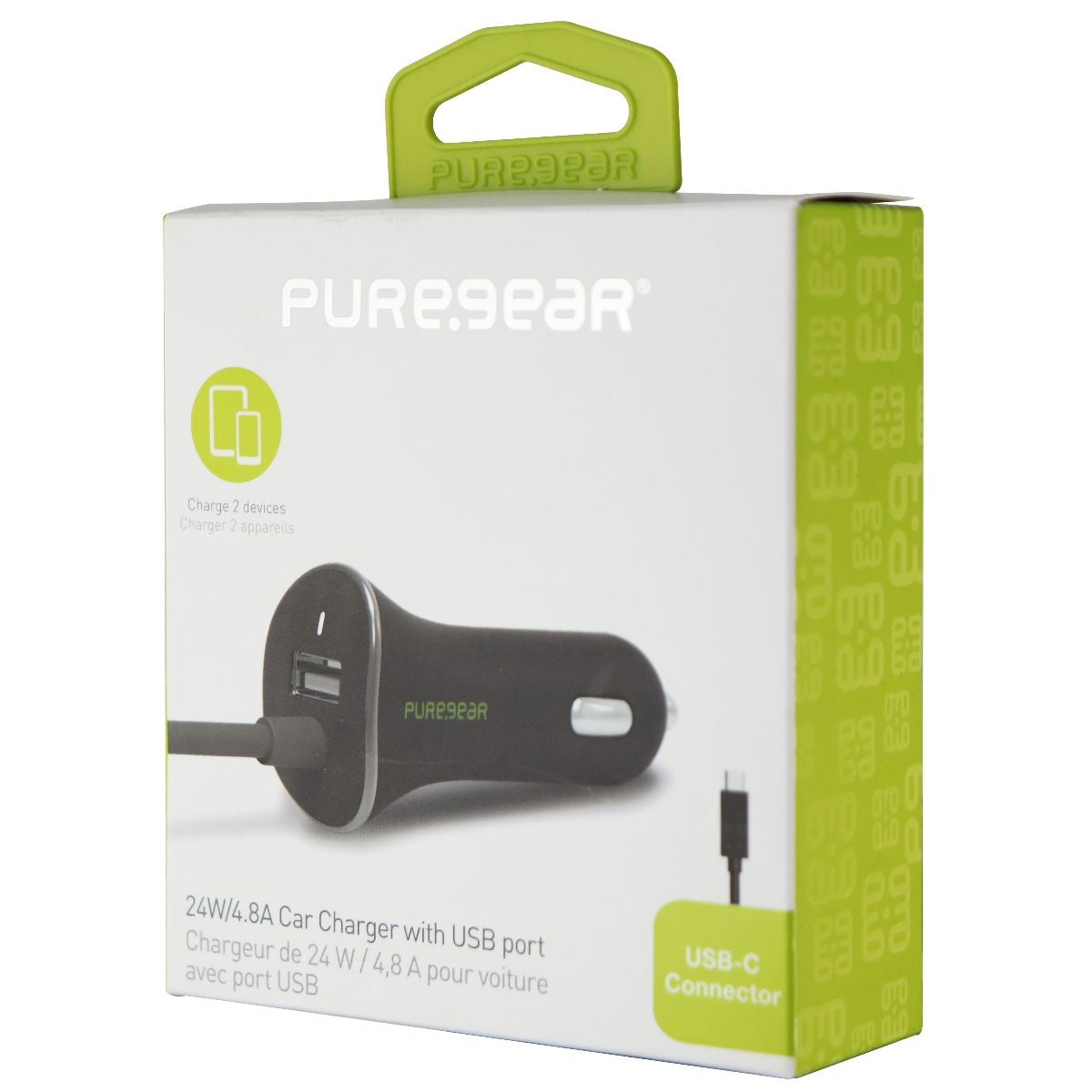 PureGear (24W/4.8A) USB-C Car Charger with Extra USB Port - Black Cell Phone - Chargers & Cradles PureGear - Simple Cell Bulk Wholesale Pricing - USA Seller