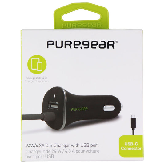 PureGear (24W/4.8A) USB-C Car Charger with Extra USB Port - Black Cell Phone - Chargers & Cradles PureGear - Simple Cell Bulk Wholesale Pricing - USA Seller
