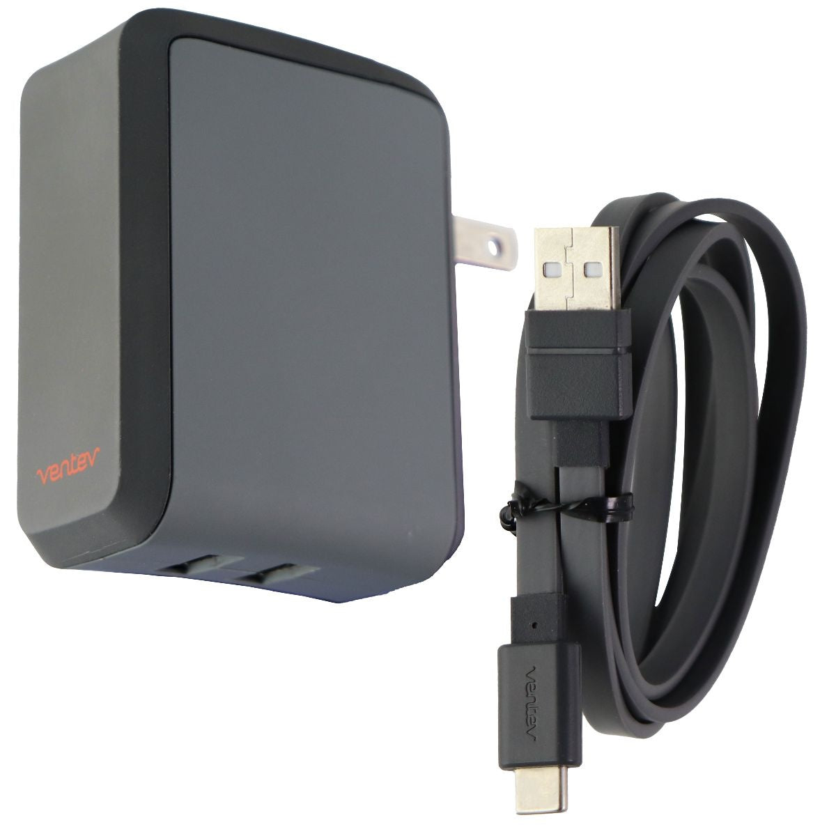 Ventev Wallport r2240 Dual USB (2.4A) Charger with 3.3ft USB-C Cable - Gray Cell Phone - Chargers & Cradles Ventev    - Simple Cell Bulk Wholesale Pricing - USA Seller