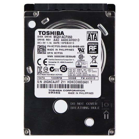 Toshiba (500GB) 7200RPM 2.5 SATA HDD Hard Drive (MQ01ACF050) Digital Storage - Internal Hard Disk Drives, HDD Toshiba    - Simple Cell Bulk Wholesale Pricing - USA Seller