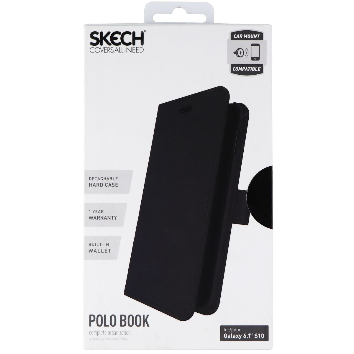 Skech Polo Book Clutch Wallet Cover Detachable Case for Galaxy S10 - Black