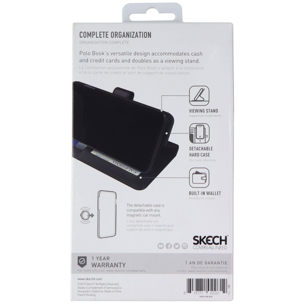 Skech Polo Book Clutch Wallet Cover Detachable Case for Galaxy S10 - Black