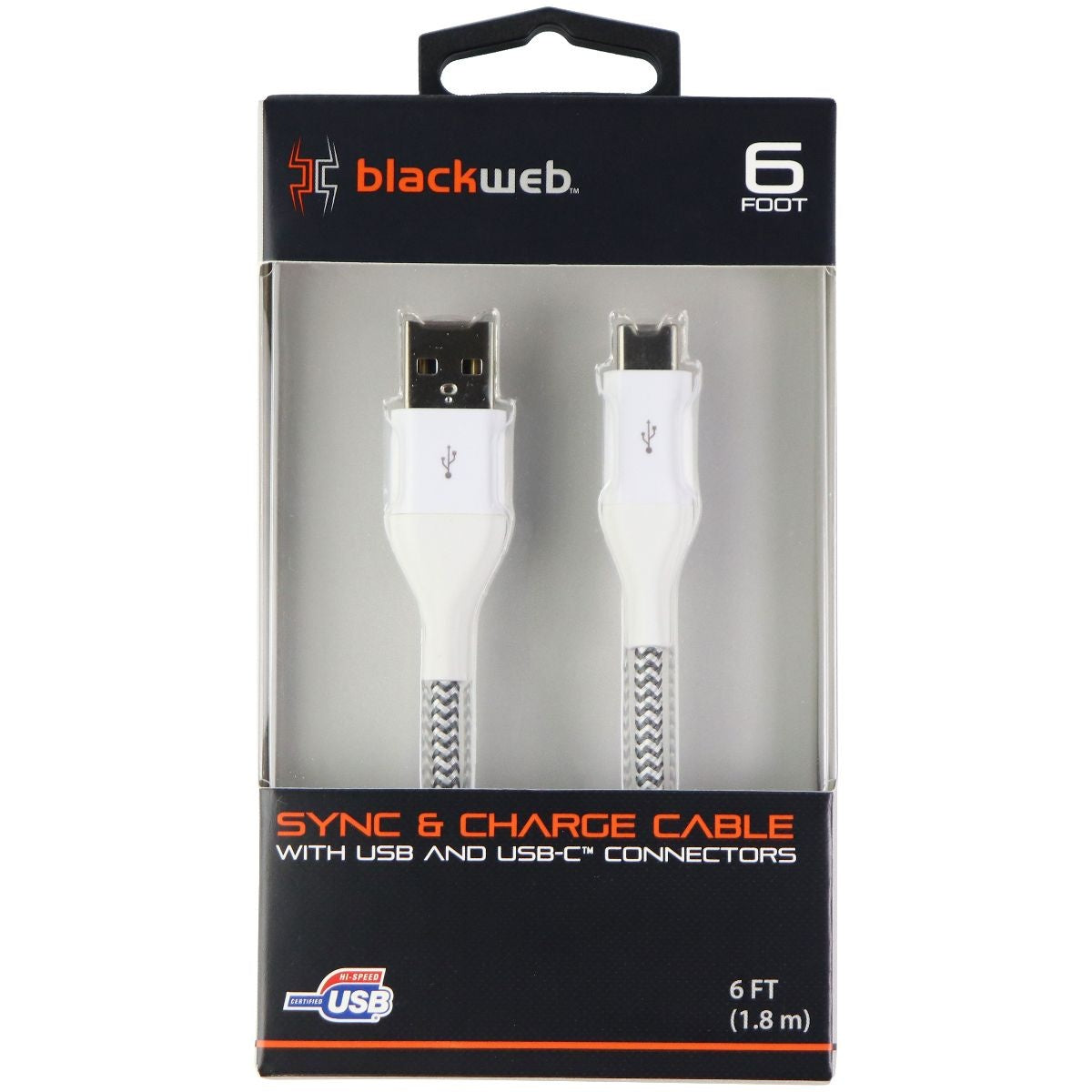 Blackweb (6-Foot) USB to USB-C Charge/Sync Braided Cable - White / Gray Cell Phone - Cables & Adapters BlackWeb - Simple Cell Bulk Wholesale Pricing - USA Seller