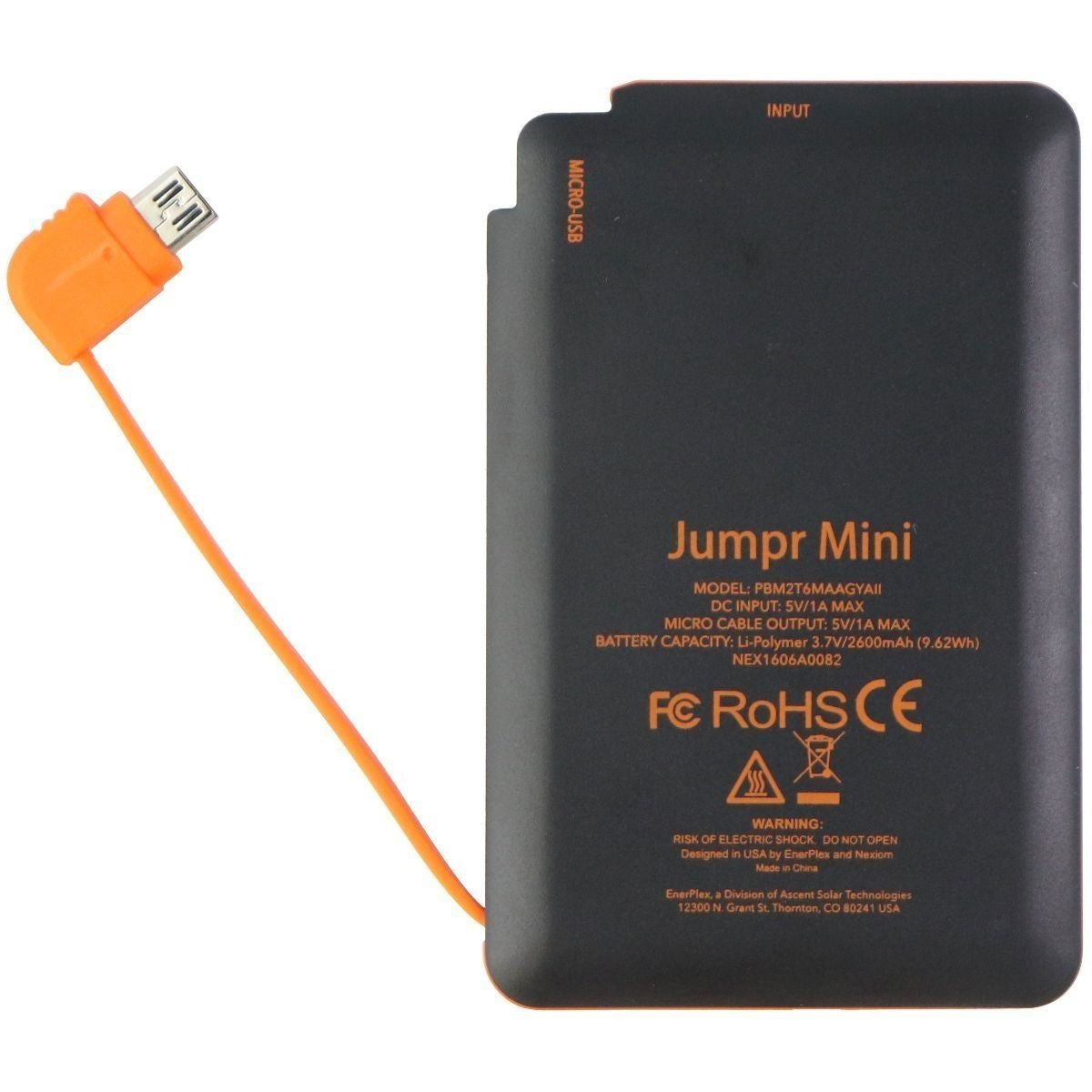 EnerPlex Jumper Mini Series Portable Charger with Micro-USB (2600mAh) - Gray Cell Phone - Chargers & Cradles Ascent Solar - Simple Cell Bulk Wholesale Pricing - USA Seller