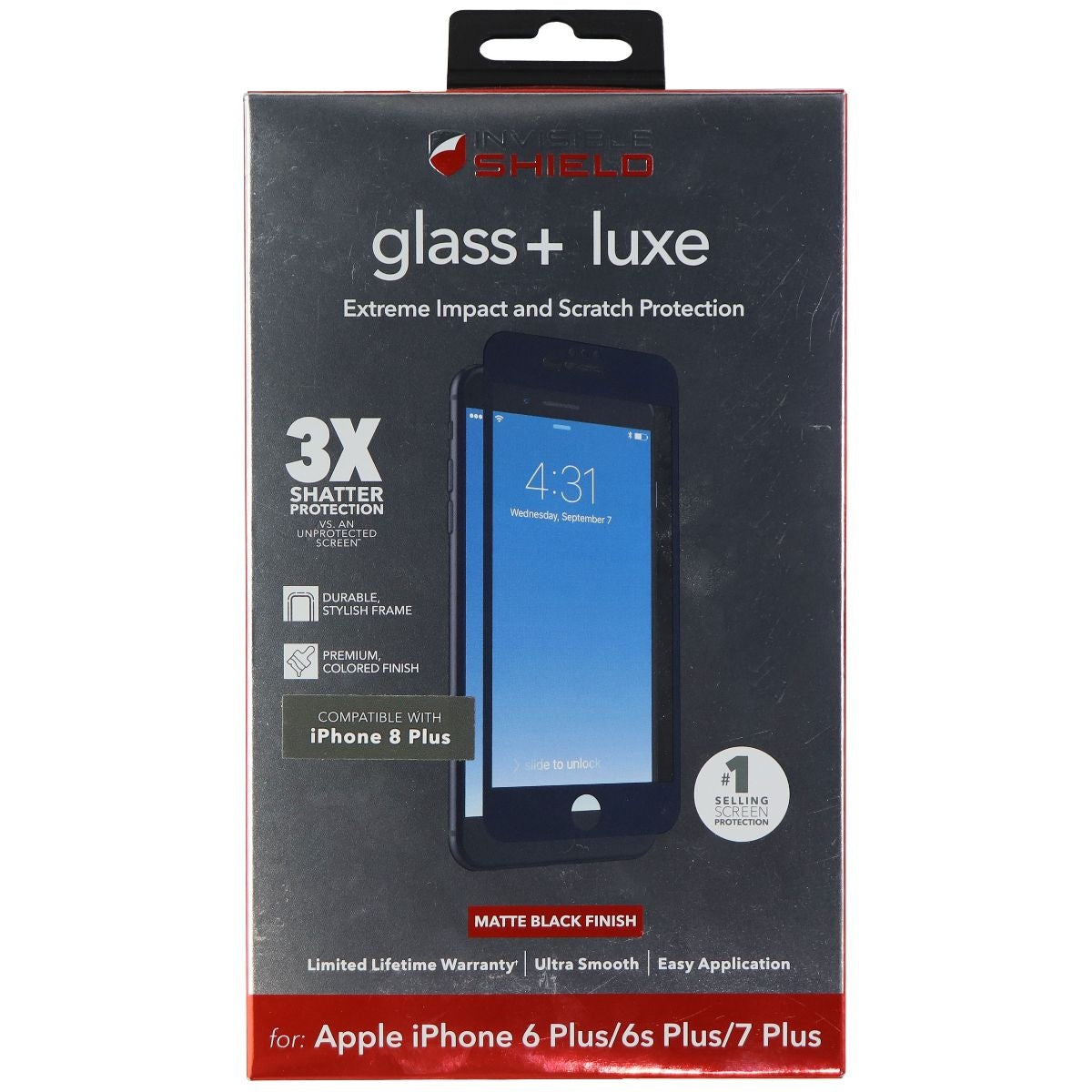 ZAGG InvisibleShield (Glass+ Luxe) Screen Protector for iPhone 7+/6s+/6+ - Black Cell Phone - Screen Protectors Zagg    - Simple Cell Bulk Wholesale Pricing - USA Seller