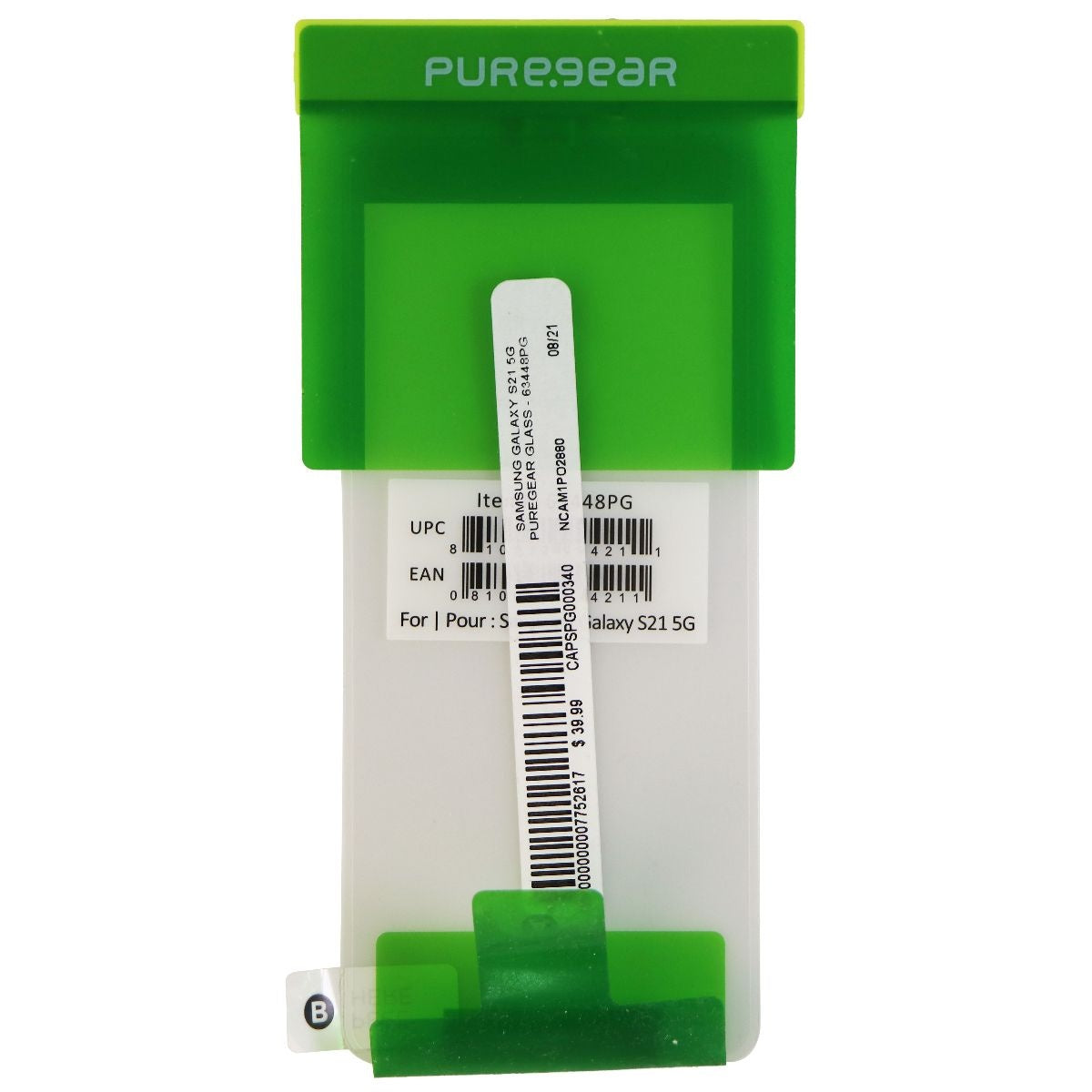 PureGear Tempered Glass Screen for Samsung Galaxy S21 5G - Clear BULK 63448PG Cell Phone - Screen Protectors PureGear - Simple Cell Bulk Wholesale Pricing - USA Seller