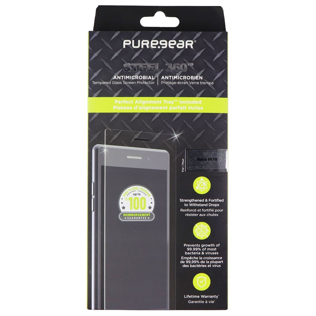 PureGear Steel 360 Tempered Glass Protector for Nokia 8V 5G - Clear Cell Phone - Screen Protectors PureGear - Simple Cell Bulk Wholesale Pricing - USA Seller