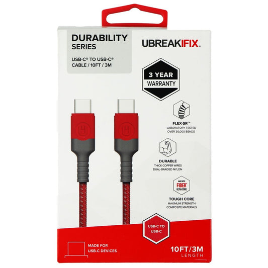 UBREAKIFIX (10-Ft) Durability Series USB-C to USB-C Braided Cable - Red Cell Phone - Cables & Adapters UBREAKIFIX    - Simple Cell Bulk Wholesale Pricing - USA Seller
