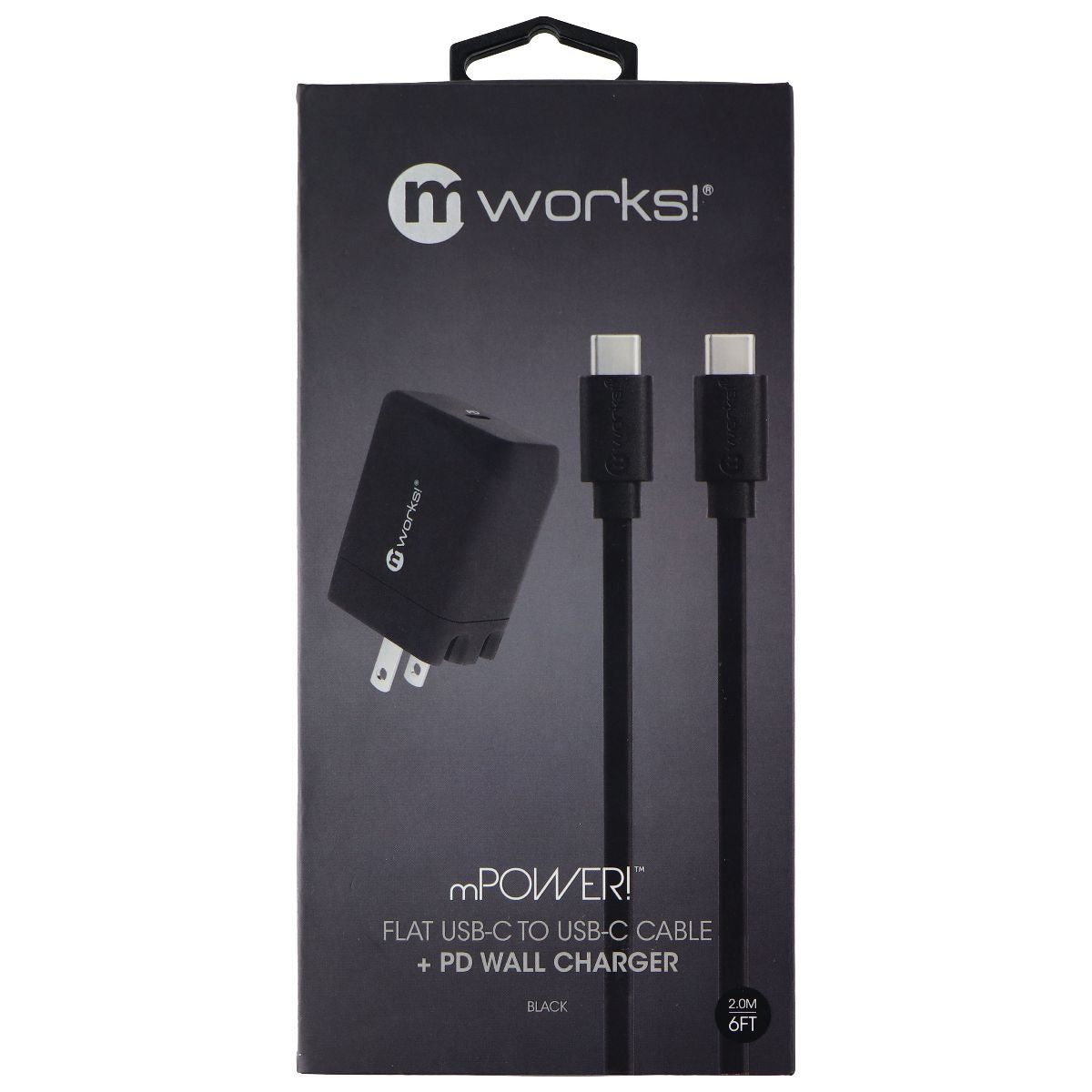 mWorks! mPower! Flat 6-Ft USB-C to USB-C Cable and PD Wall Charger - Black Cell Phone - Chargers & Cradles mWorks! - Simple Cell Bulk Wholesale Pricing - USA Seller