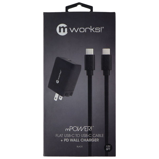 mWorks! mPower! Flat 6-Ft USB-C to USB-C Cable and PD Wall Charger - Black Cell Phone - Chargers & Cradles mWorks! - Simple Cell Bulk Wholesale Pricing - USA Seller