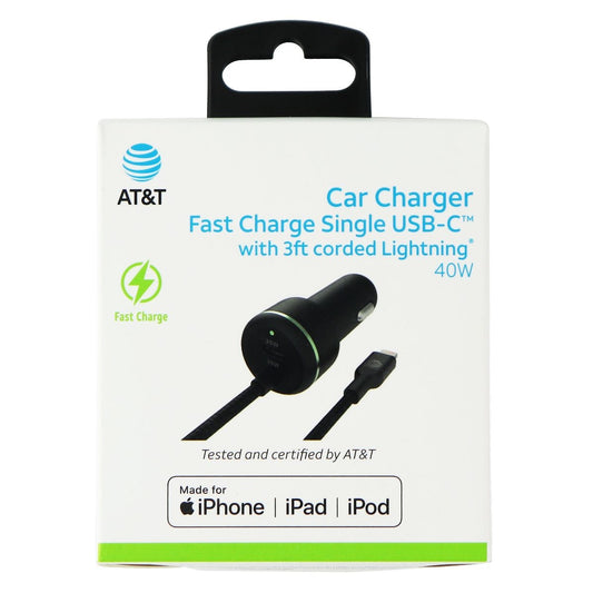 AT&T (40W) 3-Ft Fast Car Charger MFi for iPhone & Extra USB-C Port Cell Phone - Chargers & Cradles AT&T - Simple Cell Bulk Wholesale Pricing - USA Seller
