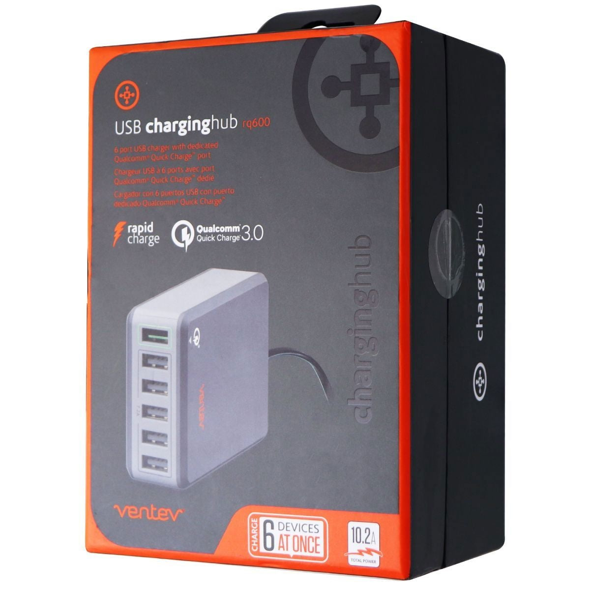 Ventev 10.2-AMP QC 3.0 (6-Port) Rapid USB Charging Hub RQ600 - Gray Computer/Network - USB Cables, Hubs & Adapters Ventev - Simple Cell Bulk Wholesale Pricing - USA Seller