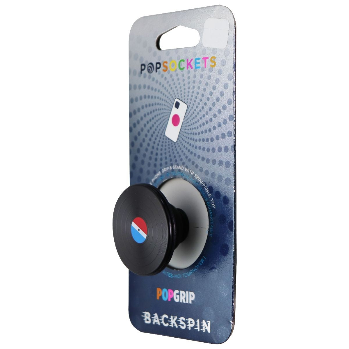 PopSockets PopGrip Backspin Series Swappable and Spinnable Grip - 45 RPM / Black Cell Phone - Mounts & Holders PopSockets - Simple Cell Bulk Wholesale Pricing - USA Seller