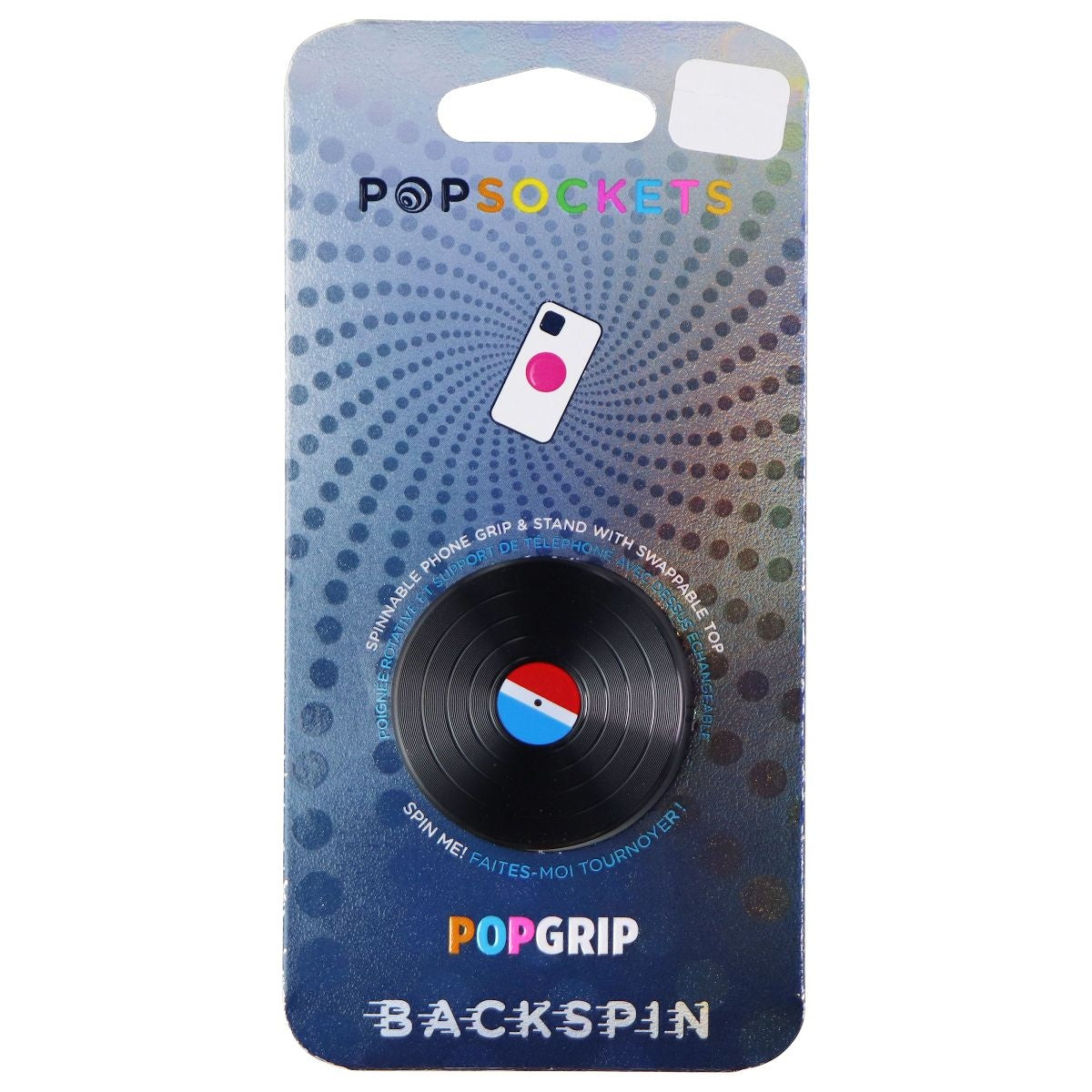 PopSockets PopGrip Backspin Series Swappable and Spinnable Grip - 45 RPM / Black Cell Phone - Mounts & Holders PopSockets - Simple Cell Bulk Wholesale Pricing - USA Seller