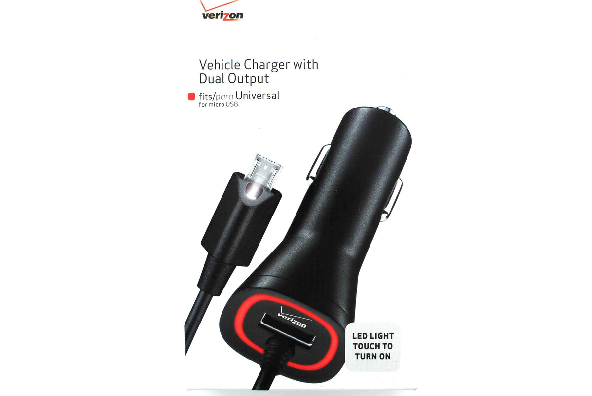 Dual Vehicle Charger New OEM in Box with 9ft Coiled Cable, Verizon, Fast Ship Cell Phone - Chargers & Cradles Xentris Wireless - Simple Cell Bulk Wholesale Pricing - USA Seller