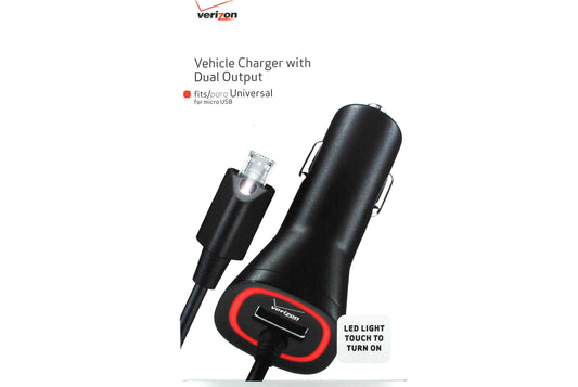 Dual Vehicle Charger New OEM in Box with 9ft Coiled Cable, Verizon, Fast Ship Cell Phone - Chargers & Cradles Xentris Wireless - Simple Cell Bulk Wholesale Pricing - USA Seller
