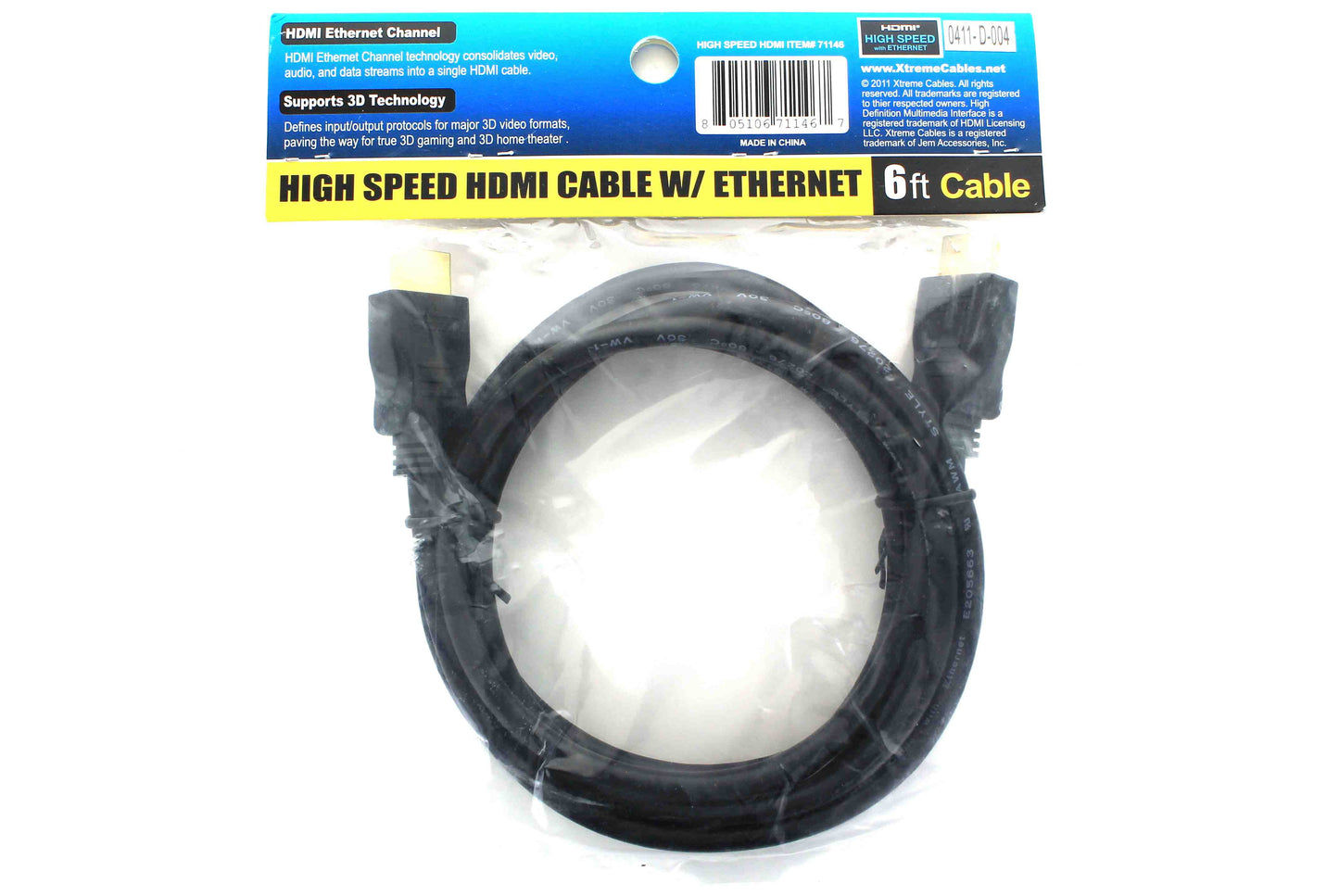 HDMI Cable Xtreme Cables 6&#39; High Speed HDMI Cable with Ethernet Computer/Network - Monitor/AV Cables & Adapters Xtreme Cables    - Simple Cell Bulk Wholesale Pricing - USA Seller