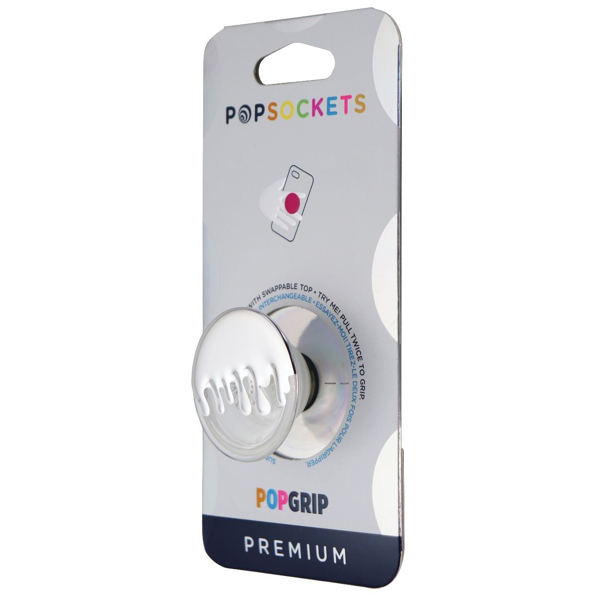 PopSockets Swappable PopGrip Expanding Stand and Grip - Chrome Drip Silver Cell Phone - Mounts & Holders PopSockets - Simple Cell Bulk Wholesale Pricing - USA Seller