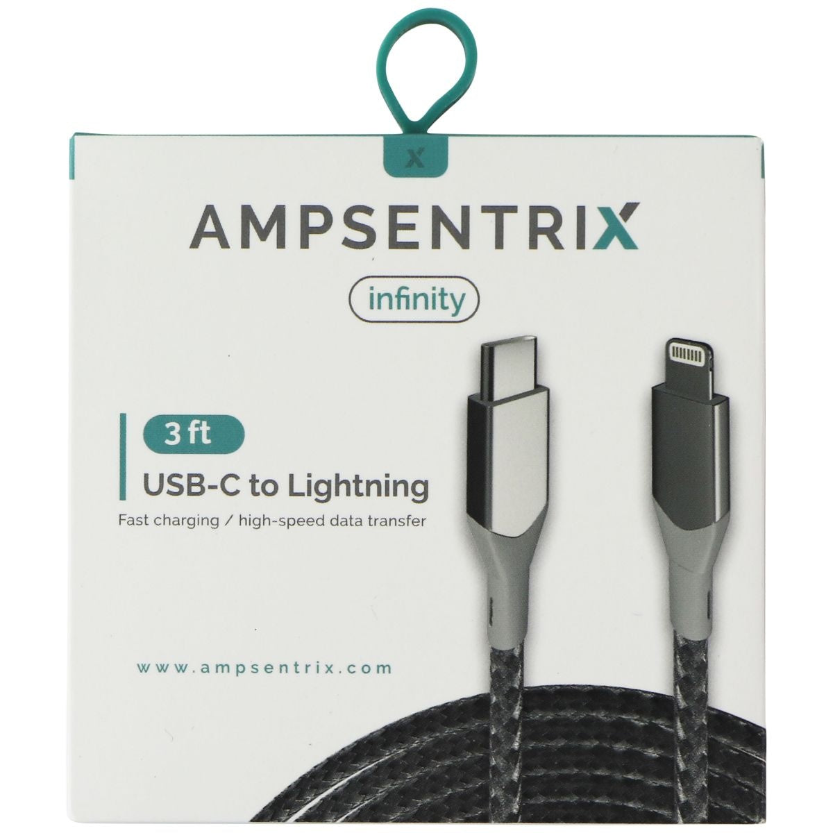AmpSentrix Infinity (3-Ft) USB-C to 8-Pin Lightning Charge/Sync Cable - Silver Cell Phone - Cables & Adapters AmpSentrix    - Simple Cell Bulk Wholesale Pricing - USA Seller