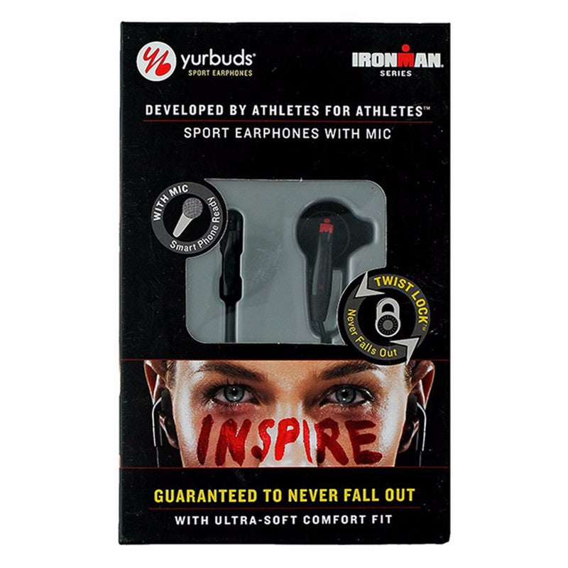 Yurbuds Ironman Inspire Earphones with 1 Button Mic Black Portable Audio - Headphones yurbuds - Simple Cell Bulk Wholesale Pricing - USA Seller