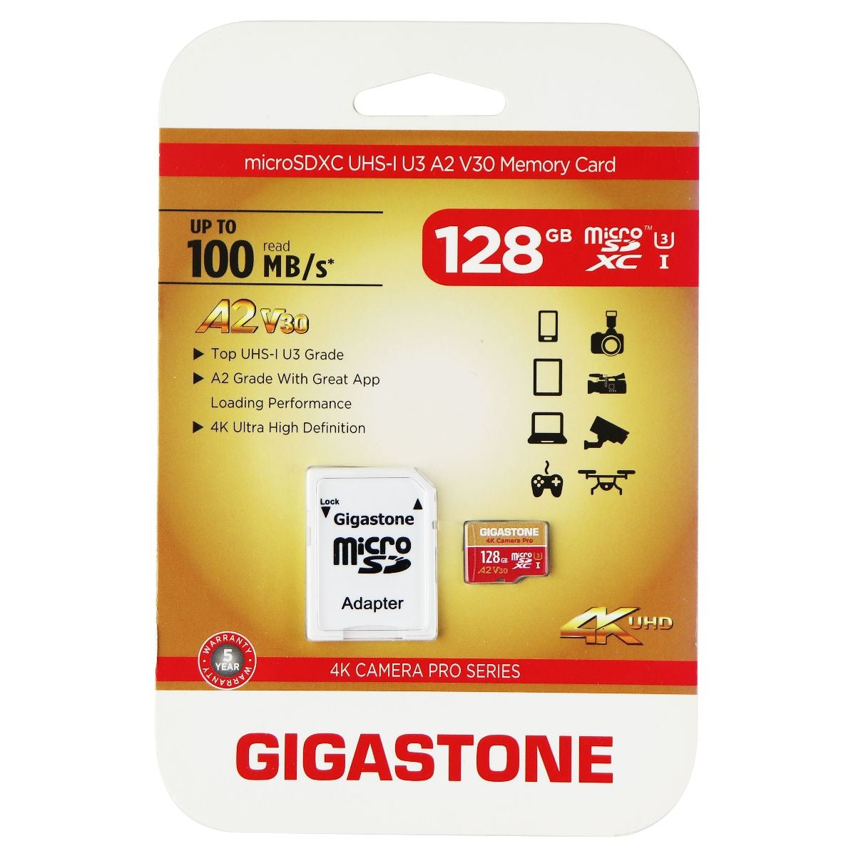 Gigastone 128GB microSDXC UHS-1 U3 A2 V30 Memory Card and Adapter Digital Camera - Memory Cards Gigastone - Simple Cell Bulk Wholesale Pricing - USA Seller