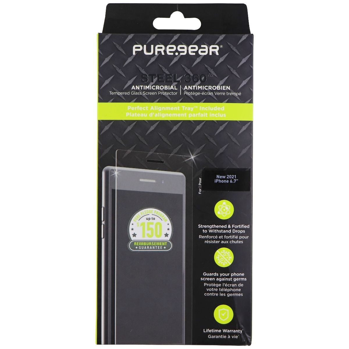 PureGear Steel 360 Tempered Glass Protector for Apple iPhone 13 Pro Max - Clear Cell Phone - Screen Protectors PureGear - Simple Cell Bulk Wholesale Pricing - USA Seller