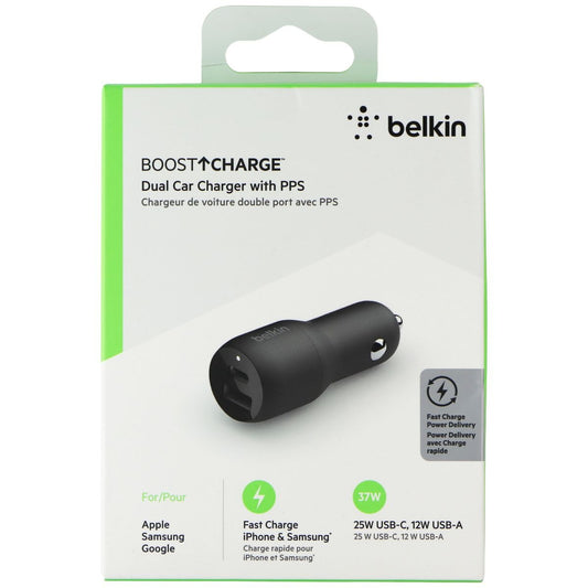 Belkin 37 Watt Dual Port USB + USB-C Car Charger/Adapter - Black Cell Phone - Chargers & Cradles Belkin    - Simple Cell Bulk Wholesale Pricing - USA Seller