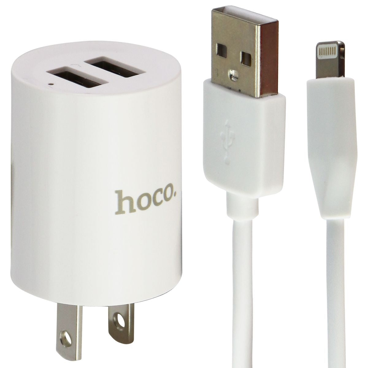 HoCo. (2.4-Amp) Dual USB Charger with Lightning 8-Pin USB Cable - White Cell Phone - Cables & Adapters Hoco. - Simple Cell Bulk Wholesale Pricing - USA Seller