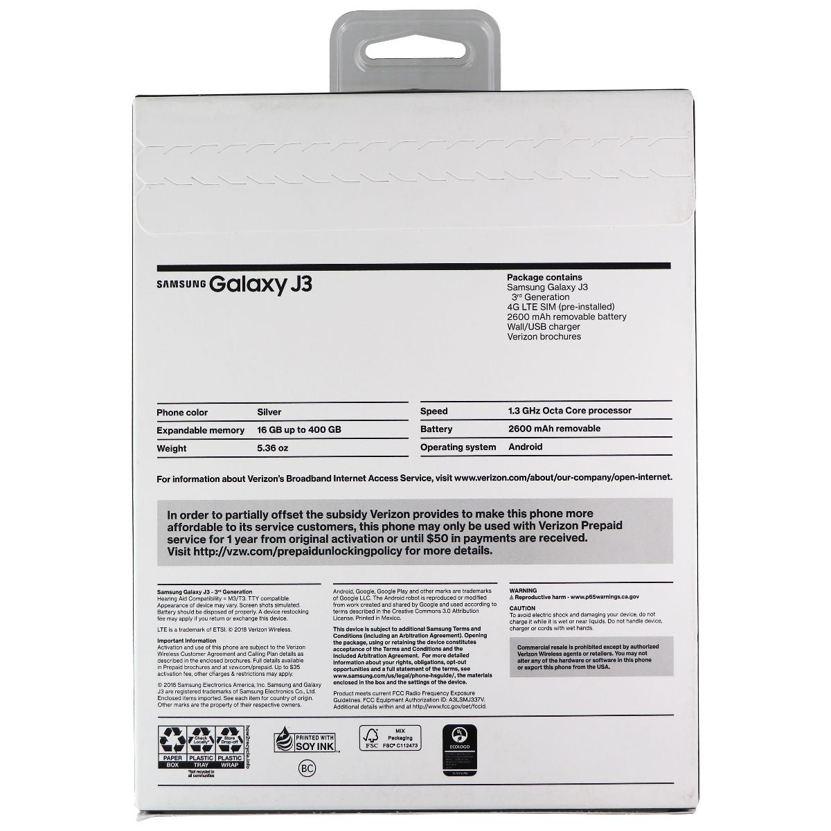 Samsung Galaxy J3 (SM-J337VPP) Verizon Pre-Paid - 16GB / Silver Cell Phones & Smartphones Samsung - Simple Cell Bulk Wholesale Pricing - USA Seller