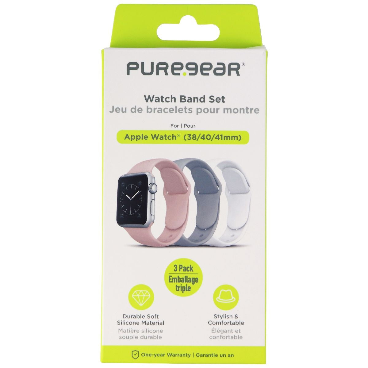 PureGear Watch Band Set for Apple Watch 38/40/41mm - White/Pink/Gray Smart Watch Accessories - Watch Bands PureGear - Simple Cell Bulk Wholesale Pricing - USA Seller